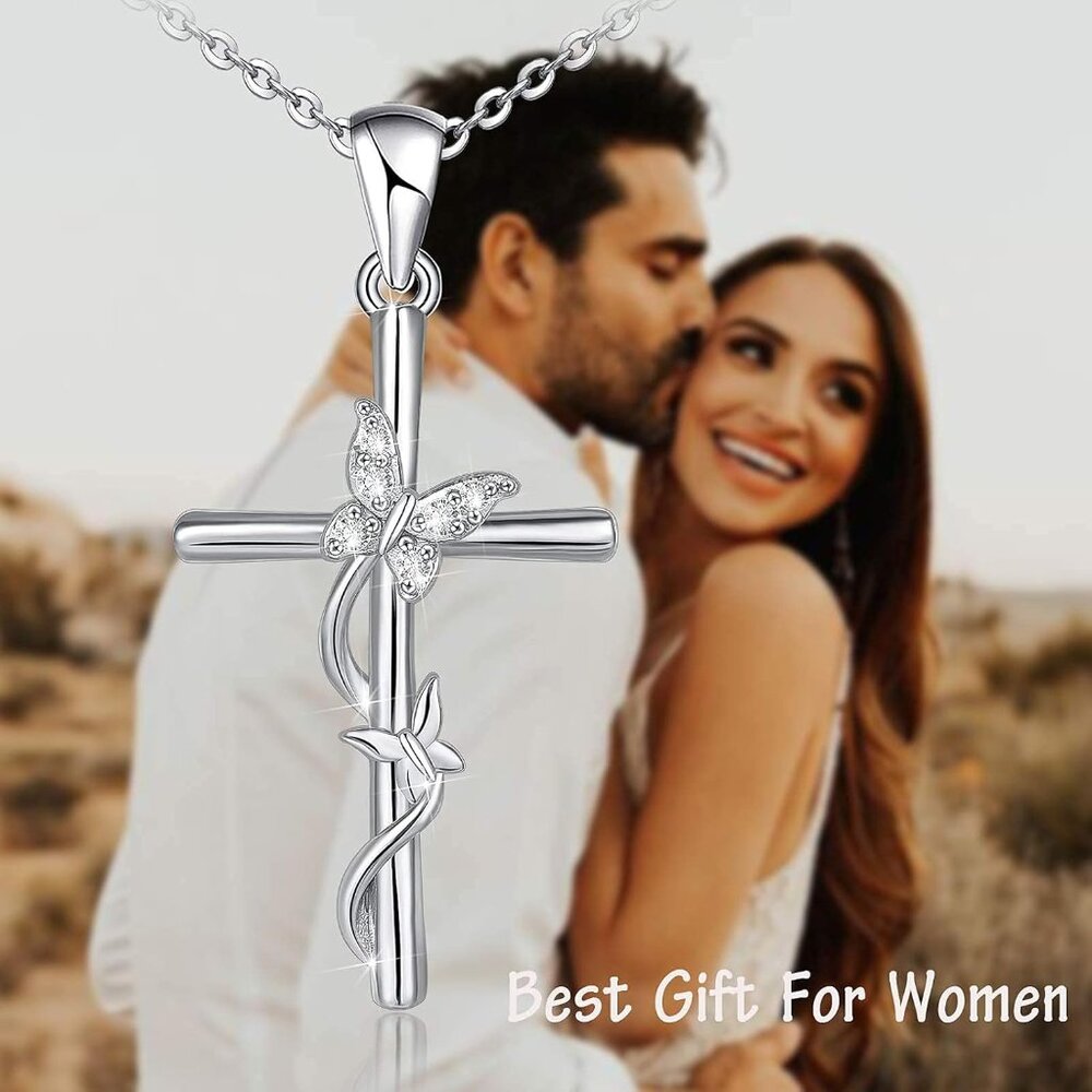 Cross Necklace for Women 925 Sterling Silver Jewelry Pendant Necklace for Mom Wi - Picture 5 of 6